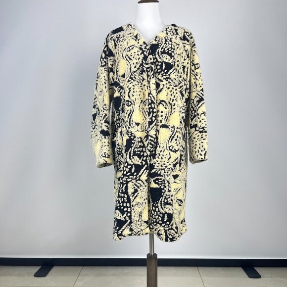 NWOT Farm Rio Midnight Leo Long Cardigan Wool Blend Coat Size XL Black Cream - Picture 3 of 14